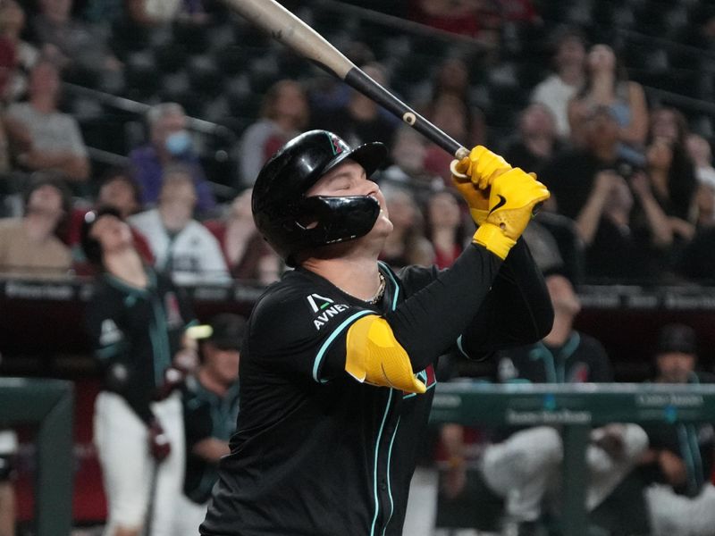 Aug 12, 2024; Phoenix, Arizona, USA; Arizona Diamondbacks designated hitter Joc Pederson (3) reacts after missing a pitch against the Colorado Rockies in the seventh inning at Chase Field. Mandatory Credit: Rick Scuteri-USA TODAY Sports