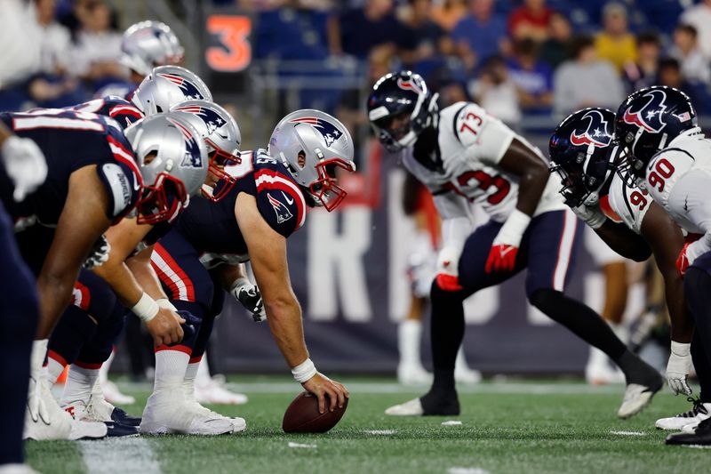 The New England Patriots play against the Houston Texans during the first half on an NFL preseason football game, Thursday, Aug. 10, 2023, in Foxborough, Mass. (AP Photo/Michael Dwyer)