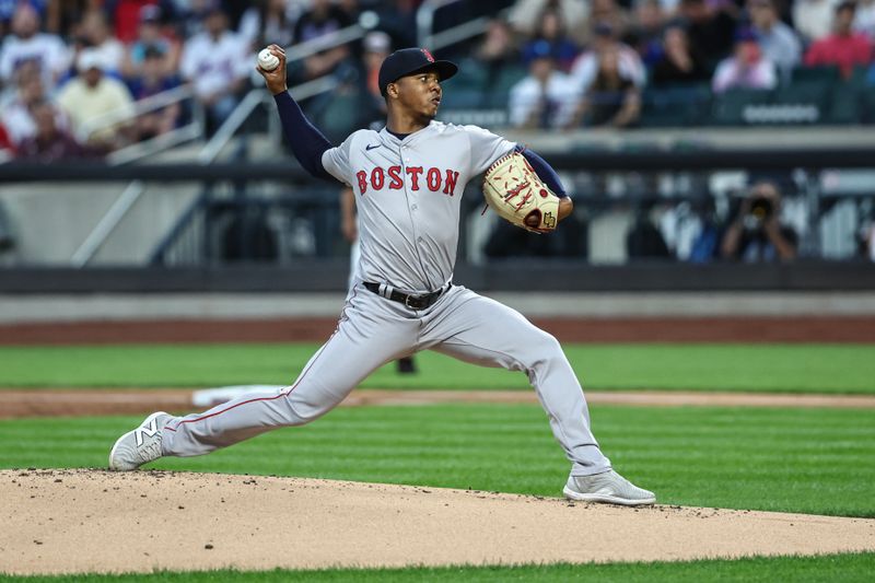 Sep 2, 2024; New York City, New York, USA; Boston Red Sox starting pitcher Brayan Bello (66) pitches in the first inning against the New York Mets at Citi Field. Mandatory Credit: Wendell Cruz-USA TODAY Sports