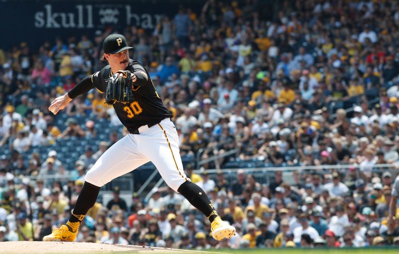 Aug 4, 2024; Pittsburgh, Pennsylvania, USA;  Pittsburgh Pirates starting pitcher Paul Skenes (30) delivers a pitch against the Arizona Diamondbacks during the first inning at PNC Park. Mandatory Credit: Charles LeClaire-USA TODAY Sports