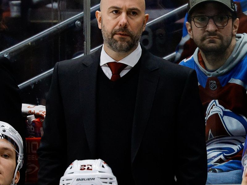 Mar 22, 2024; Denver, Colorado, USA; Columbus Blue Jackets head coach Pascal Vincent looks on in the third period against the Colorado Avalanche at Ball Arena. Mandatory Credit: Isaiah J. Downing-USA TODAY Sports