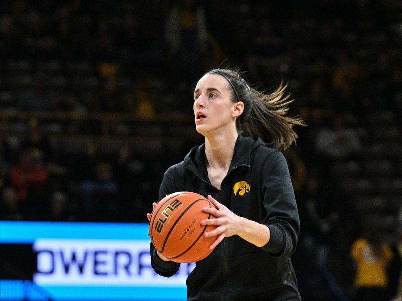 Feb 8, 2024; Iowa City, Iowa, USA; Iowa Hawkeyes guard Caitlin Clark (22) warms up before the game against the Penn State Nittany Lions at Carver-Hawkeye Arena. Mandatory Credit: Jeffrey Becker-USA TODAY Sports