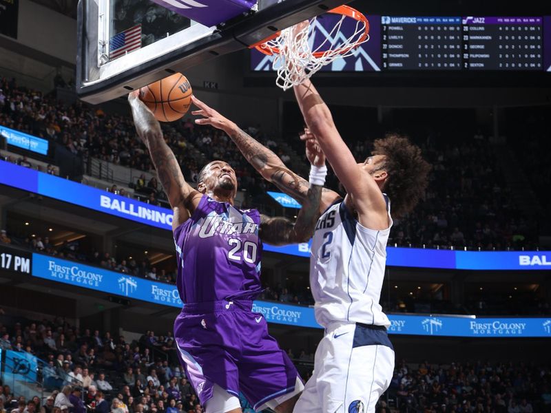 SALT LAKE CITY, UT - NOVEMBER 14: John Collins #20 of the Utah Jazz drives to the basket during the game against the Dallas Mavericks on November 14, 2024 at Delta Center in Salt Lake City, Utah. NOTE TO USER: User expressly acknowledges and agrees that, by downloading and or using this Photograph, User is consenting to the terms and conditions of the Getty Images License Agreement. Mandatory Copyright Notice: Copyright 2024 NBAE (Photo by Melissa Majchrzak/NBAE via Getty Images)