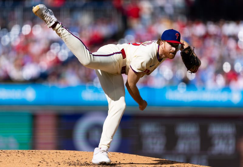 Apr 13, 2024; Philadelphia, Pennsylvania, USA; Philadelphia Phillies pitcher Spencer Turnbull (22) throws pitch during the second inning against the Pittsburgh Pirates at Citizens Bank Park. Mandatory Credit: Bill Streicher-USA TODAY Sports