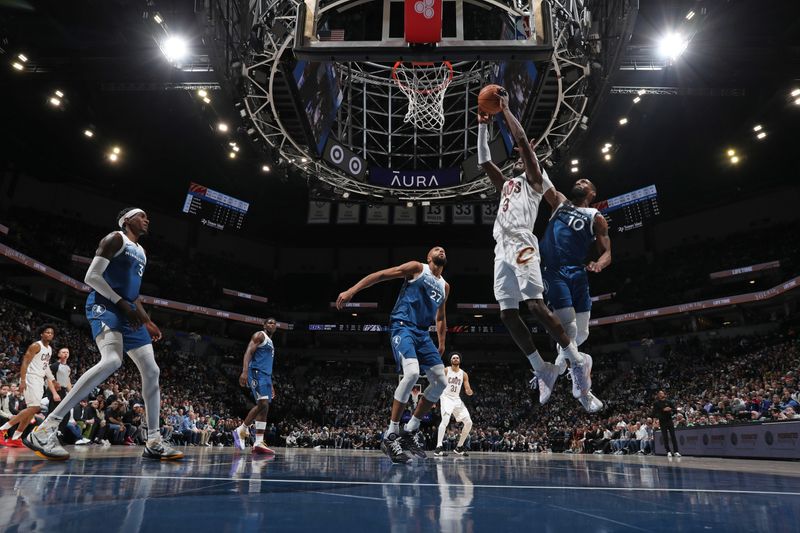 MINNEAPOLIS, MN -  MARCH 22: Caris LeVert #3 of the Cleveland Cavaliers drives to the basket during the game against the Minnesota Timberwolves on March 22, 2024 at Target Center in Minneapolis, Minnesota. NOTE TO USER: User expressly acknowledges and agrees that, by downloading and or using this Photograph, user is consenting to the terms and conditions of the Getty Images License Agreement. Mandatory Copyright Notice: Copyright 2024 NBAE (Photo by Jordan Johnson/NBAE via Getty Images)