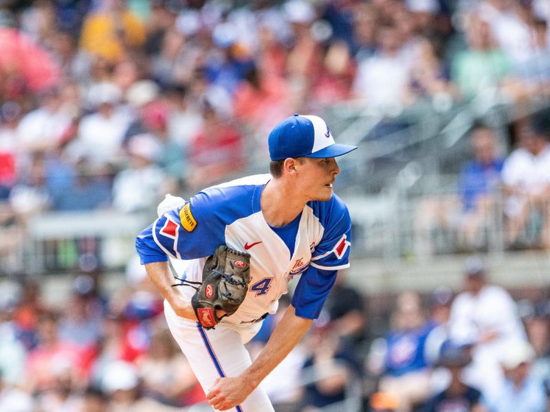 Jun 29, 2024; Cumberland, Georgia, USA; Atlanta Braves pitcher Max Fried (54) pitches the ball against Pittsburgh Pirates during the second inning at Truist Park. Mandatory Credit: Jordan Godfree-USA TODAY Sports