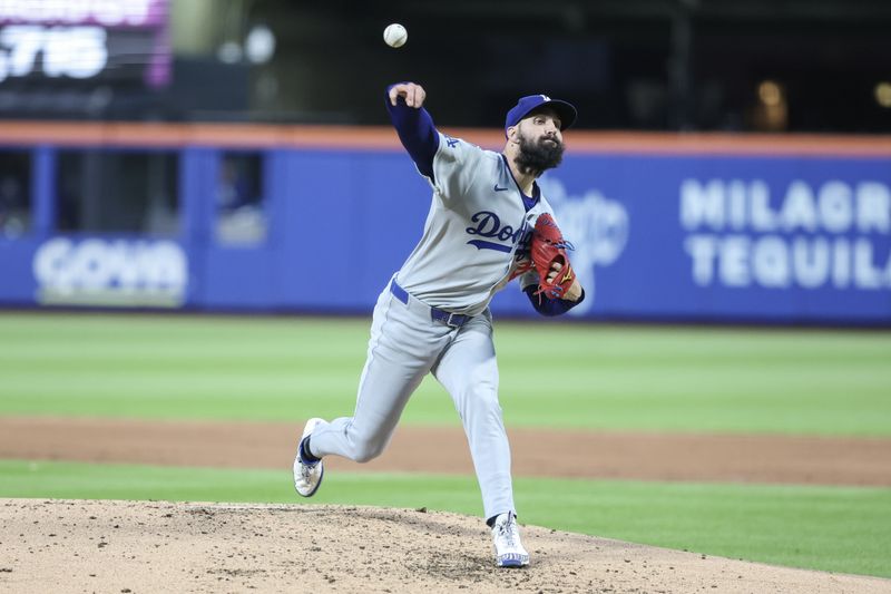 May 24, 2025; New York City, New York, USA;  Los Angeles Dodgers starting pitcher Tony Gonsolin (26) pitches in the third inning against the New York Mets at Citi Field. Mandatory Credit: Wendell Cruz-Imagn Images