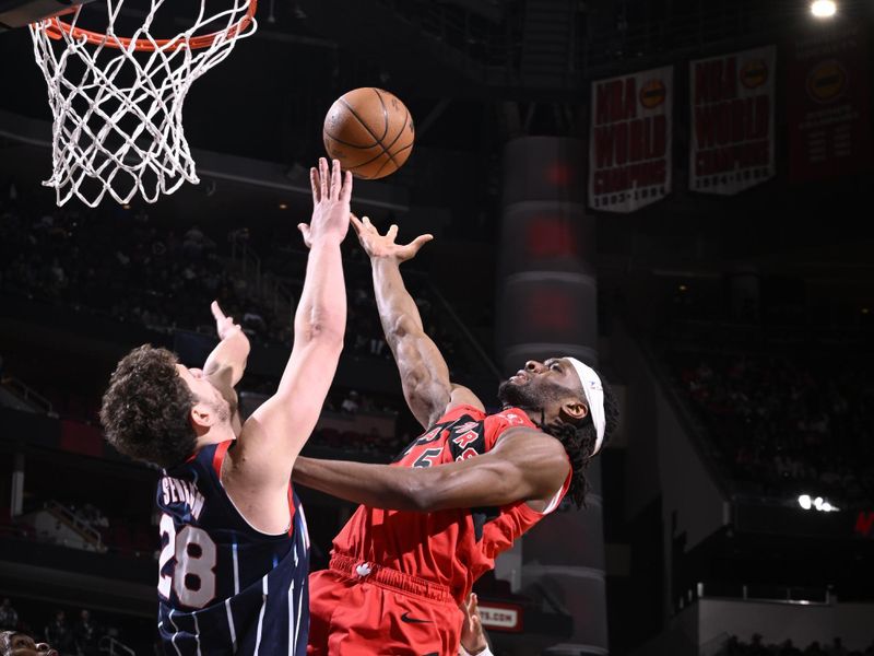 HOUSTON, TX - FEBRUARY 3: Precious Achiuwa #5 of the Toronto Raptors shoots the ball during the game against the Houston Rockets on February 3, 2023 at the Toyota Center in Houston, Texas. NOTE TO USER: User expressly acknowledges and agrees that, by downloading and or using this photograph, User is consenting to the terms and conditions of the Getty Images License Agreement. Mandatory Copyright Notice: Copyright 2023 NBAE (Photo by Logan Riely/NBAE via Getty Images)