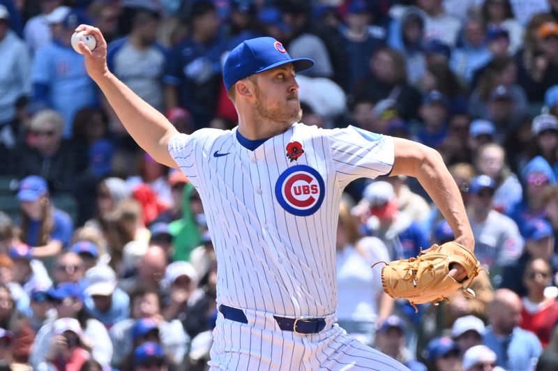 May 26, 2025; Chicago, Illinois, USA; Chicago Cubs starting pitcher Jameson Taillon (50) pitches during the first inning against the Colorado Rockies at Wrigley Field. Mandatory Credit: Patrick Gorski-Imagn Images