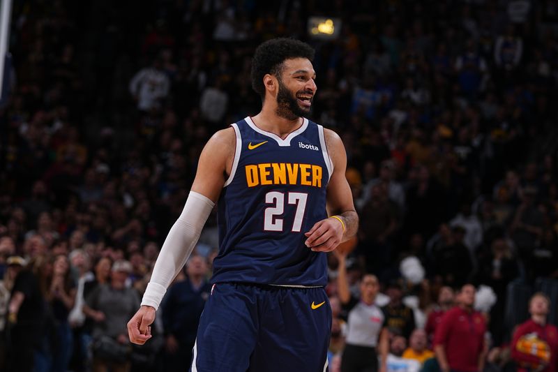 DENVER, CO - APRIL 10: Jamal Murray #27 of the Denver Nuggets smiles during the game against the Minnesota Timberwolves on April 10, 2024 at the Ball Arena in Denver, Colorado. NOTE TO USER: User expressly acknowledges and agrees that, by downloading and/or using this Photograph, user is consenting to the terms and conditions of the Getty Images License Agreement. Mandatory Copyright Notice: Copyright 2024 NBAE (Photo by Bart Young/NBAE via Getty Images)