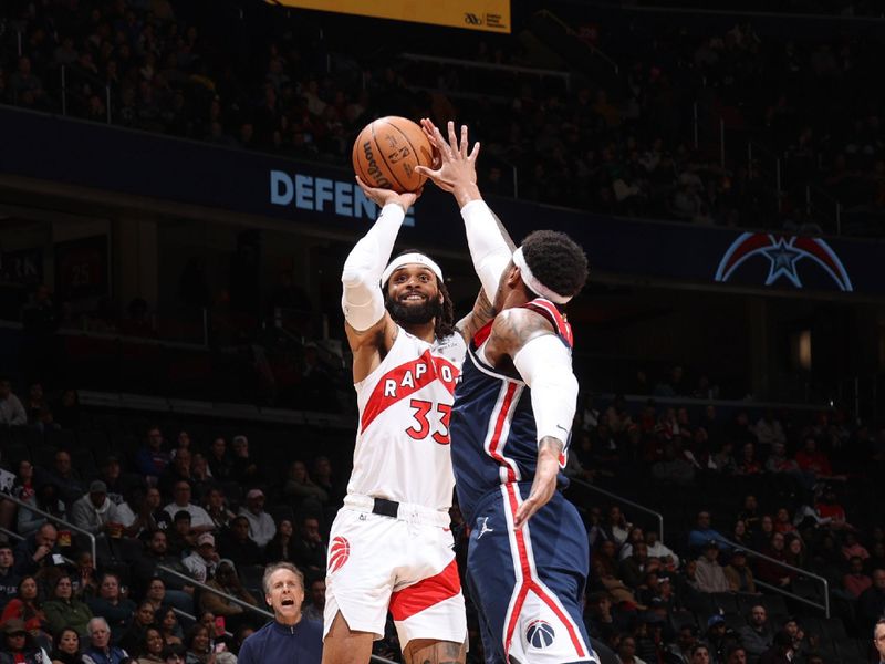 WASHINGTON, DC -? MARCH 23:  Gary Trent Jr. #33 of the Toronto Raptors shoots the ball during the game  on March 23, 2024 at Capital One Arena in Washington, DC. NOTE TO USER: User expressly acknowledges and agrees that, by downloading and or using this Photograph, user is consenting to the terms and conditions of the Getty Images License Agreement. Mandatory Copyright Notice: Copyright 2024 NBAE (Photo by Stephen Gosling/NBAE via Getty Images)