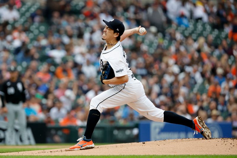 Sep 29, 2024; Detroit, Michigan, USA;  Detroit Tigers starting pitcher Kenta Maeda (18) pitches in the first inning against the Chicago White Sox at Comerica Park. Mandatory Credit: Rick Osentoski-Imagn Images