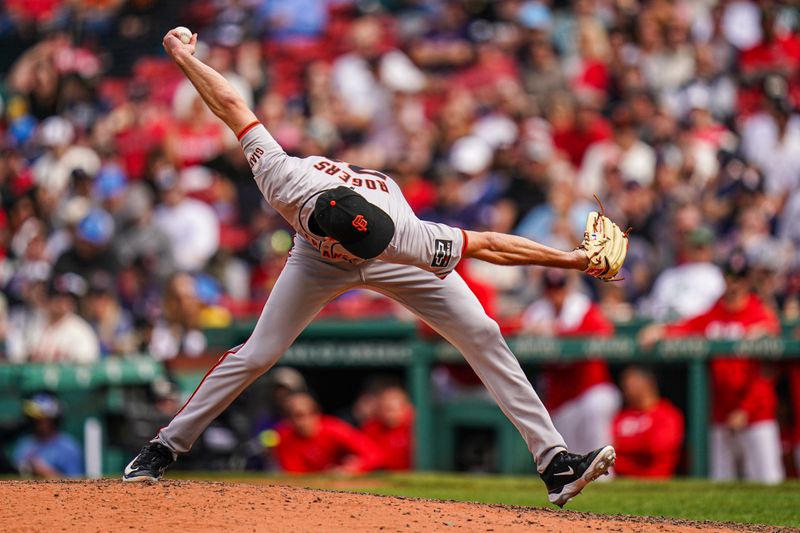 May 2, 2024; Boston, Massachusetts, USA; San Francisco Giants relief pitcher Tyler Rogers (71) throws a pitch against the Boston Red Sox in the seventh inning at Fenway Park. Mandatory Credit: David Butler II-USA TODAY Sports
