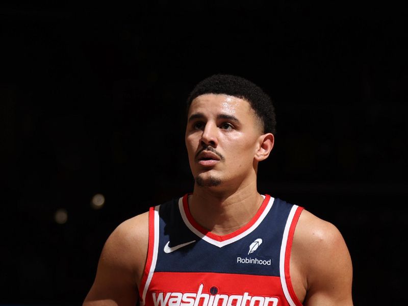 WASHINGTON, DC -? JANUARY 31:  Johnny Davis #1 of the Washington Wizards shoots a free throw during the game  on January 31, 2024 at Capital One Arena in Washington, DC. NOTE TO USER: User expressly acknowledges and agrees that, by downloading and or using this Photograph, user is consenting to the terms and conditions of the Getty Images License Agreement. Mandatory Copyright Notice: Copyright 2024 NBAE (Photo by Stephen Gosling/NBAE via Getty Images)