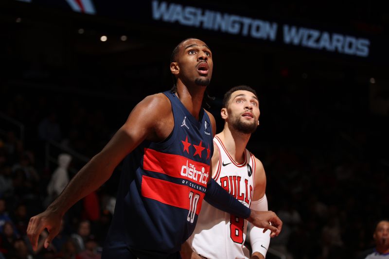 WASHINGTON, DC -? NOVEMBER 26: Alexandre Sarr #20 of the Washington Wizards looks on during the game against the Chicago Bulls during the Emirates NBA Cup game on November 26, 2024 at Capital One Arena in Washington, DC. NOTE TO USER: User expressly acknowledges and agrees that, by downloading and or using this Photograph, user is consenting to the terms and conditions of the Getty Images License Agreement. Mandatory Copyright Notice: Copyright 2024 NBAE (Photo by Stephen Gosling/NBAE via Getty Images)