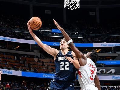 ORLANDO, FL - NOVEMBER 21: Franz Wagner #22 of the Orlando Magic shoots the ball during the game against the Toronto Raptors during the In-Season Tournament on November 21, 2023 at Amway Center in Orlando, Florida. NOTE TO USER: User expressly acknowledges and agrees that, by downloading and or using this photograph, User is consenting to the terms and conditions of the Getty Images License Agreement. Mandatory Copyright Notice: Copyright 2023 NBAE (Photo by Fernando Medina/NBAE via Getty Images)