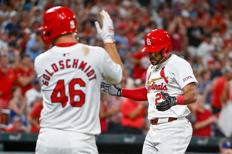Jul 30, 2024; St. Louis, Missouri, USA;  St. Louis Cardinals pinch hitter Tommy Pham (29) reacts as he runs the bases after hitting a grand slam home run against the Texas Rangers during the fifth inning at Busch Stadium. Mandatory Credit: Jeff Curry-USA TODAY Sports