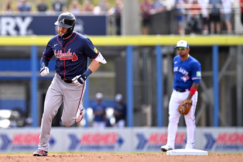 Mar 2, 2024; Dunedin, Florida, USA; Atlanta Braves left fielder Jordan Lulpow (72) rounds the bases after hitting a two run home run in the first inning of the spring training game the Toronto Blue Jays at TD Ballpark. Mandatory Credit: Jonathan Dyer-USA TODAY Sports