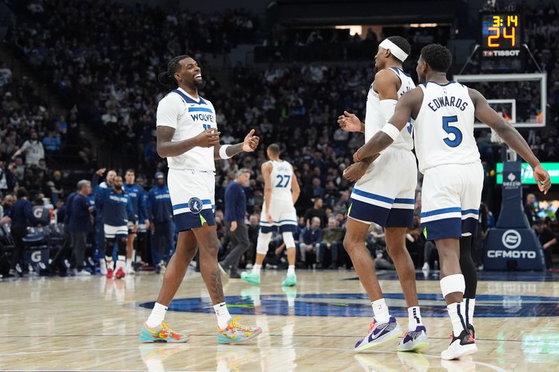 MINNEAPOLIS, MN -  JANUARY 11: Naz Reid #11 of the Minnesota Timberwolves smiles during the game against the Memphis Grizzlies on January 11, 2025 at Target Center in Minneapolis, Minnesota. NOTE TO USER: User expressly acknowledges and agrees that, by downloading and or using this Photograph, user is consenting to the terms and conditions of the Getty Images License Agreement. Mandatory Copyright Notice: Copyright 2025 NBAE (Photo by Jordan Johnson/NBAE via Getty Images)