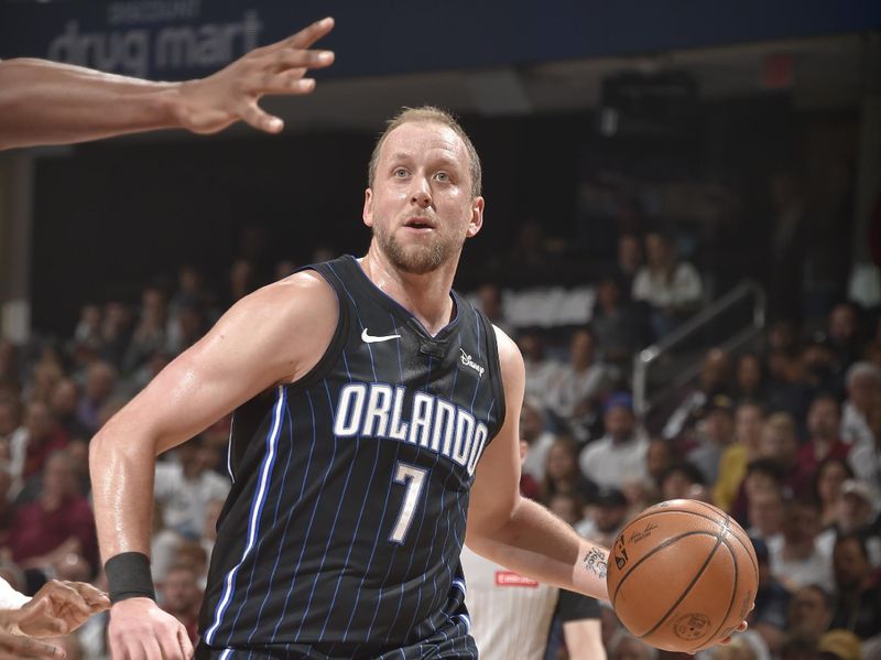 CLEVELAND, OH - APRIL 22: Joe Ingles #7 of the Orlando Magic drives to the basket during the game against the Cleveland Cavaliers during Round 1 Game 2 of the 2024 NBA Playoffs on April 22, 2024 at Rocket Mortgage FieldHouse in Cleveland, Ohio. NOTE TO USER: User expressly acknowledges and agrees that, by downloading and/or using this Photograph, user is consenting to the terms and conditions of the Getty Images License Agreement. Mandatory Copyright Notice: Copyright 2024 NBAE (Photo by David Liam Kyle/NBAE via Getty Images)