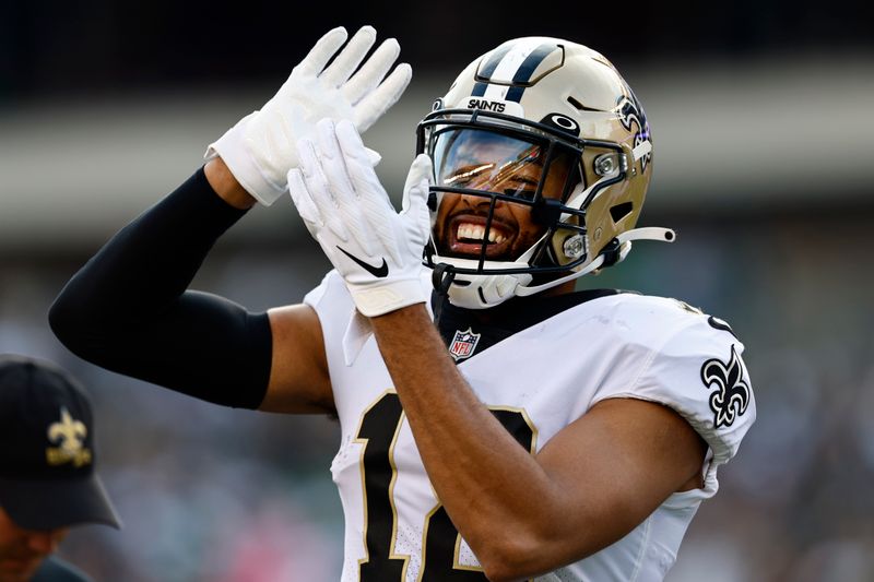 New Orleans Saints wide receiver Keith Kirkwood (18) in action against the Philadelphia Eagles during an NFL football game, Sunday, Jan. 1, 2023, in Philadelphia. (AP Photo/Rich Schultz)