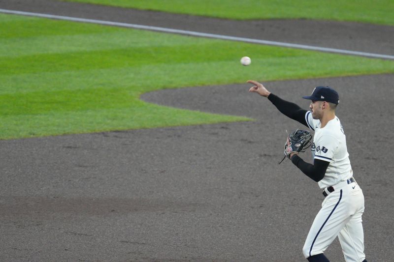 Oct 11, 2023; Minneapolis, Minnesota, USA; Minnesota Twins shortstop Carlos Correa (4) throws to second for an out in the second inning against the Houston Astros during game four of the ALDS for the 2023 MLB playoffs at Target Field. Mandatory Credit: Matt Blewett-USA TODAY Sports