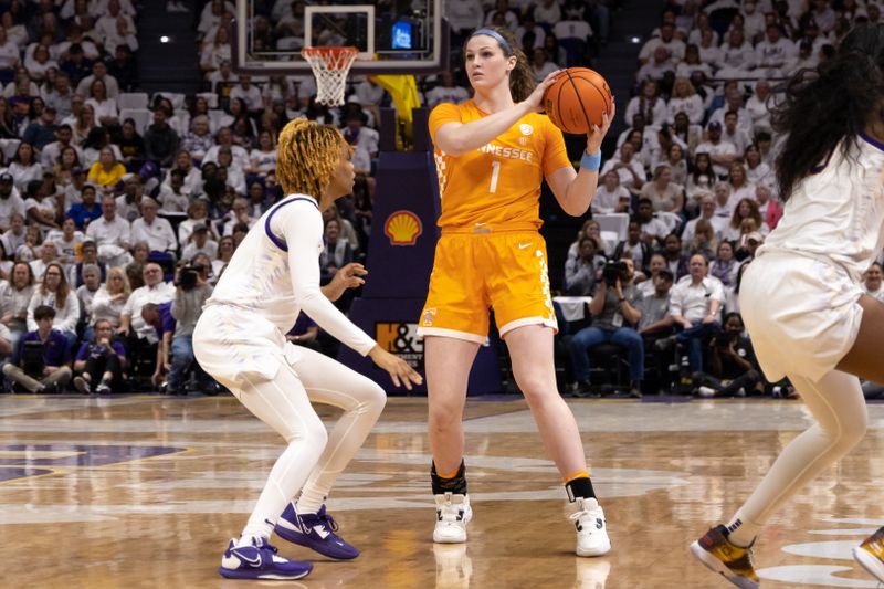 Jan 30, 2023; Baton Rouge, Louisiana, USA;  Tennessee Lady Vols forward Sara Puckett (1) looks to pass the ball during the second half at Pete Maravich Assembly Center. Mandatory Credit: Stephen Lew-USA TODAY Sports