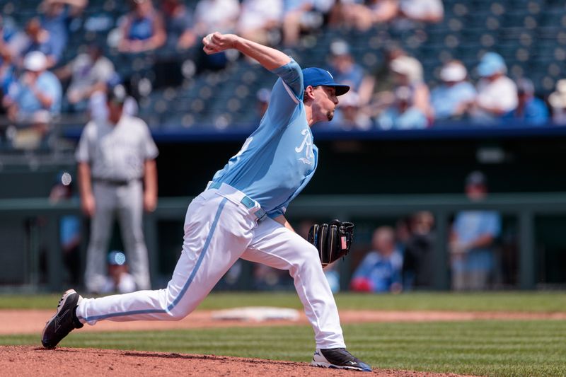 Jun 4, 2023; Kansas City, Missouri, USA; Kansas City Royals relief pitcher Taylor Clarke (45) pitches during the seventh inning against the Colorado Rockies at Kauffman Stadium. Mandatory Credit: William Purnell-USA TODAY Sports