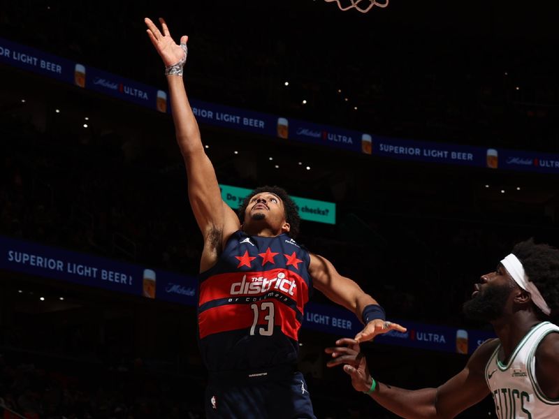 WASHINGTON, DC -? NOVEMBER 22: Jordan Poole #13 of the Washington Wizards drives to the basket during the game against the Boston Celtics during the Emirates NBA Cup game on November 22, 2024 at Capital One Arena in Washington, DC. NOTE TO USER: User expressly acknowledges and agrees that, by downloading and or using this Photograph, user is consenting to the terms and conditions of the Getty Images License Agreement. Mandatory Copyright Notice: Copyright 2024 NBAE (Photo by Stephen Gosling/NBAE via Getty Images)