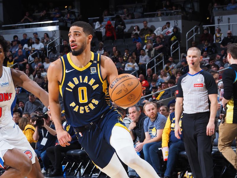 INDIANAPOLIS, IN - FEBRUARY 22:  Tyrese Haliburton #0 of the Indiana Pacers goes to the basket during the game on February 22, 2024 at Gainbridge Fieldhouse in Indianapolis, Indiana. NOTE TO USER: User expressly acknowledges and agrees that, by downloading and or using this Photograph, user is consenting to the terms and conditions of the Getty Images License Agreement. Mandatory Copyright Notice: Copyright 2024 NBAE (Photo by Ron Hoskins/NBAE via Getty Images)