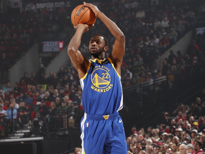 PORTLAND, OR - OCTOBER 23: Andrew Wiggins #22 of the Golden State Warriors shoots the ball during the game against the Portland Trail Blazers on October 23, 2024 at the Moda Center Arena in Portland, Oregon. NOTE TO USER: User expressly acknowledges and agrees that, by downloading and or using this photograph, user is consenting to the terms and conditions of the Getty Images License Agreement. Mandatory Copyright Notice: Copyright 2024 NBAE (Photo by Cameron Browne/NBAE via Getty Images)