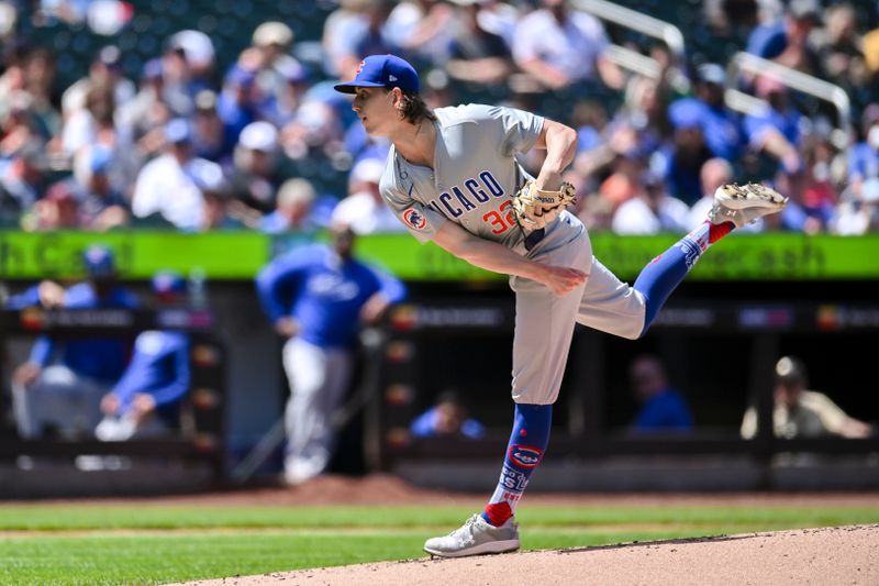 May 2, 2024; New York City, New York, USA; Chicago Cubs pitcher Ben Brown (32) pitches during the first inning against the New York Mets at Citi Field. Mandatory Credit: John Jones-USA TODAY Sports