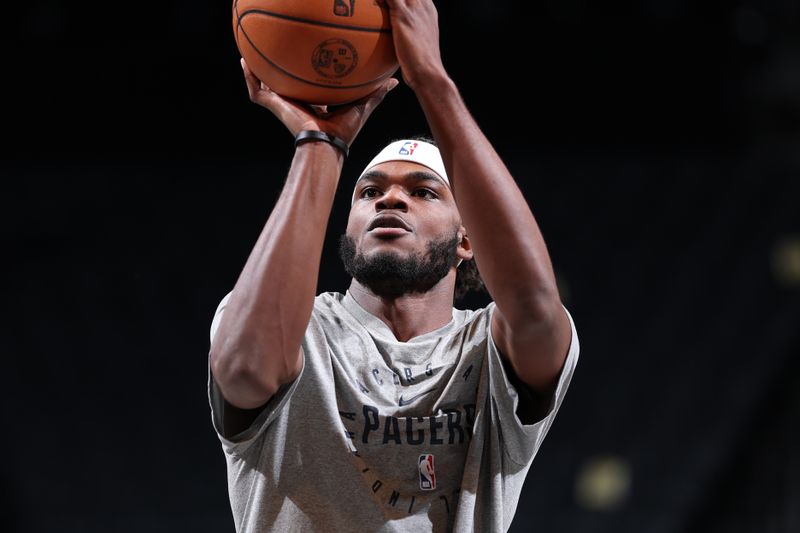 BROOKLYN, NY - DECEMBER 4: Jarace Walker #5 of the Indiana Pacers warms up before the game against the Brooklyn Nets on December 4, 2024 at Barclays Center in Brooklyn, New York. NOTE TO USER: User expressly acknowledges and agrees that, by downloading and or using this Photograph, user is consenting to the terms and conditions of the Getty Images License Agreement. Mandatory Copyright Notice: Copyright 2024 NBAE (Photo by Jeff Haynes/NBAE via Getty Images)