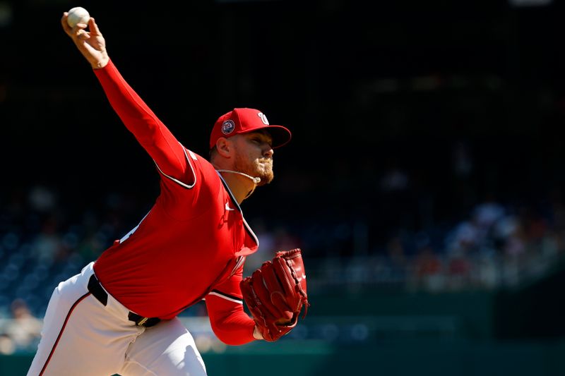 Sep 14, 2025; Washington, District of Columbia, USA; Washington Nationals starting pitcher Cade Cavalli (24) pitches against the Pittsburgh Pirates during the first inning at Nationals Park. Mandatory Credit: Geoff Burke-Imagn Images