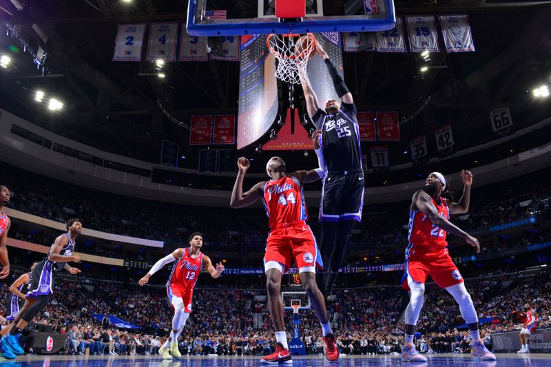 PHILADELPHIA, PA - JANUARY 12:  Alex Len #25 of the Sacramento Kings goes to the basket during the game on January 12, 2024 at the Wells Fargo Center in Philadelphia, Pennsylvania NOTE TO USER: User expressly acknowledges and agrees that, by downloading and/or using this Photograph, user is consenting to the terms and conditions of the Getty Images License Agreement. Mandatory Copyright Notice: Copyright 2024 NBAE (Photo by Jesse D. Garrabrant/NBAE via Getty Images)