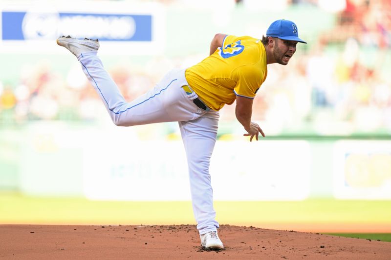 Sep 28, 2024; Boston, Massachusetts, USA; Boston Red Sox starting pitcher Kutter Crawford (50) pitches against the Tampa Bay Rays at Fenway Park. Mandatory Credit: Brian Fluharty-Imagn Images