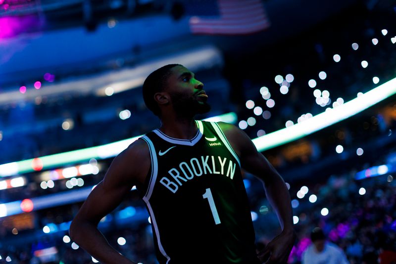 TORONTO, CANADA - FEBRUARY 22: Mikal Bridges #1 of the Brooklyn Nets warms up ahead of the first half of their NBA game against the Toronto Raptors at Scotiabank Arena on February 22, 2024 in Toronto, Canada. NOTE TO USER: User expressly acknowledges and agrees that, by downloading and or using this photograph, User is consenting to the terms and conditions of the Getty Images License Agreement. (Photo by Cole Burston/Getty Images)