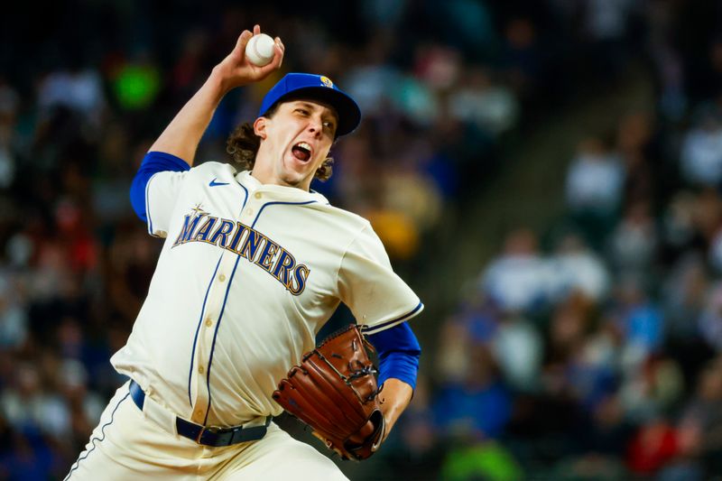 Apr 28, 2024; Seattle, Washington, USA; Seattle Mariners starting pitcher Logan Gilbert (36) throws against the Arizona Diamondbacks during the fourth inning at T-Mobile Park. Mandatory Credit: Joe Nicholson-USA TODAY Sports