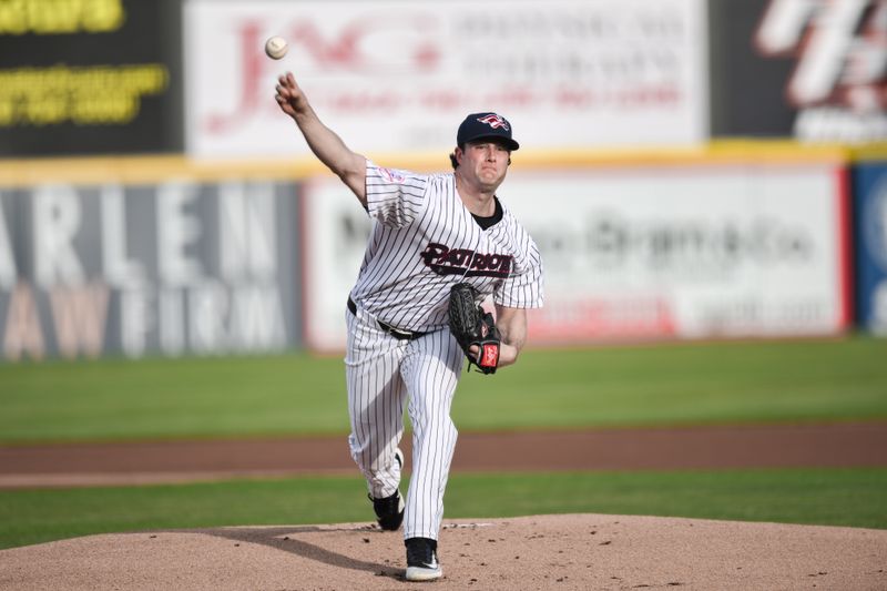 Jun 4, 2024; Bridgewater, NJ, USA; New York Yankees pitcher Gerrit Cole pitches during a MLB rehab assignment with the Somerset Patriots against the Hartford Yard Goats at TD Bank Ballpark. Mandatory Credit: John Jones-USA TODAY Sports