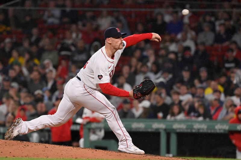 May 15, 2024; Boston, Massachusetts, USA; Boston Red Sox pitcher Cam Booser (71) pitches against the Tampa Bay Rays during the seventh inning at Fenway Park. Mandatory Credit: Eric Canha-USA TODAY Sports