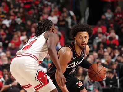 CHICAGO, IL - NOVEMBER 12: Cade Cunningham #2 of the Detroit Pistons dribbles the ball during the game against the Chicago Bulls on November 12, 2023 at United Center in Chicago, Illinois. NOTE TO USER: User expressly acknowledges and agrees that, by downloading and or using this photograph, User is consenting to the terms and conditions of the Getty Images License Agreement. Mandatory Copyright Notice: Copyright 2023 NBAE (Photo by Gary Dineen/NBAE via Getty Images)