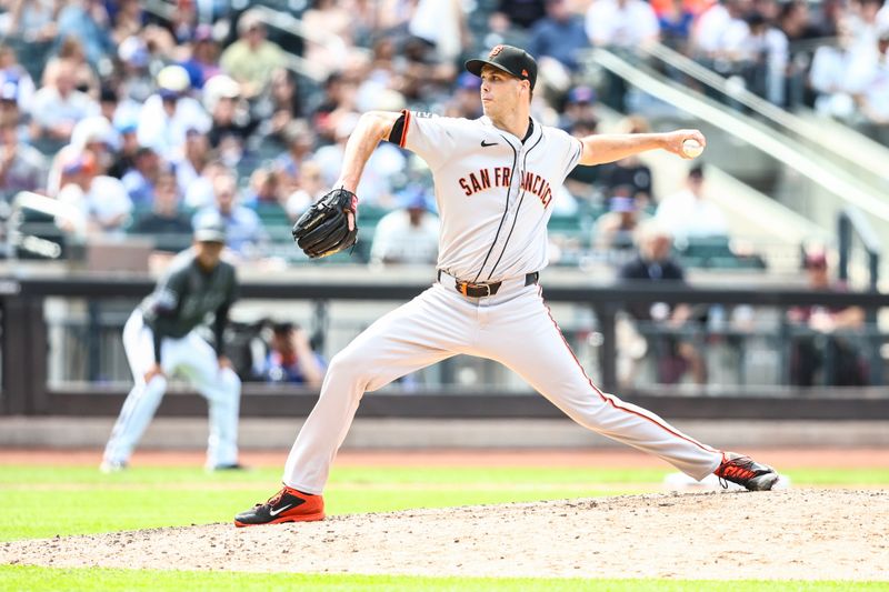 May 25, 2024; New York City, New York, USA;  San Francisco Giants relief pitcher Taylor Rogers (33) pitches in the sixth inning against the New York Mets at Citi Field. Mandatory Credit: Wendell Cruz-USA TODAY Sports