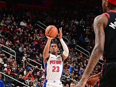 DETROIT, MI - DECEMBER 30: Jaden Ivey #23 of the Detroit Pistons shoots a three point basket during the game against the Toronto Raptors on December 30, 2023 at Little Caesars Arena in Detroit, Michigan. NOTE TO USER: User expressly acknowledges and agrees that, by downloading and/or using this photograph, User is consenting to the terms and conditions of the Getty Images License Agreement. Mandatory Copyright Notice: Copyright 2023 NBAE (Photo by Chris Schwegler/NBAE via Getty Images)