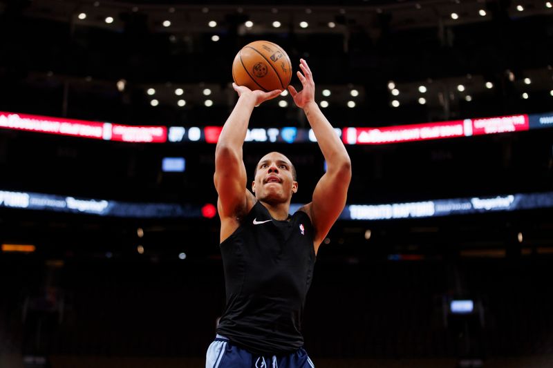 TORONTO, CANADA - JANUARY 22: Desmond Bane #22 of the Memphis Grizzlies warms up ahead of a game against the Toronto Raptors at Scotiabank Arena on January 22, 2024 in Toronto, Canada. NOTE TO USER: User expressly acknowledges and agrees that, by downloading and or using this photograph, User is consenting to the terms and conditions of the Getty Images License Agreement. (Photo by Cole Burston/Getty Images)