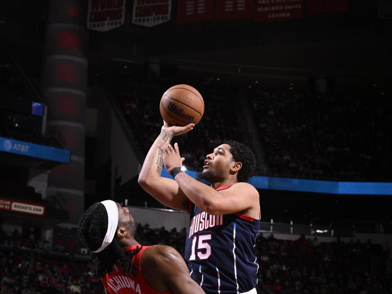 HOUSTON, TX - FEBRUARY 3: Daishen Nix #15 of the Houston Rockets shoots the ball during the game against the Toronto Raptors on February 3, 2023 at the Toyota Center in Houston, Texas. NOTE TO USER: User expressly acknowledges and agrees that, by downloading and or using this photograph, User is consenting to the terms and conditions of the Getty Images License Agreement. Mandatory Copyright Notice: Copyright 2023 NBAE (Photo by Logan Riely/NBAE via Getty Images)