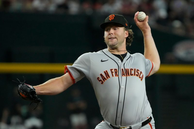 Jun 5, 2024; Phoenix, Arizona, USA; San Francisco Giants pitcher Erik Miller (68) throws against the Arizona Diamondbacks in the sixth  inning at Chase Field. Mandatory Credit: Rick Scuteri-USA TODAY Sports