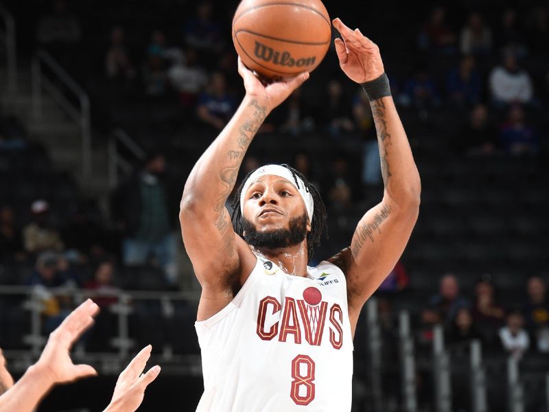 DETROIT, MI - NOVEMBER 4: Lamar Stevens #8 of the Cleveland Cavaliers shoots the ball during the game against the Detroit Pistons on November 4, 2022 at Little Caesars Arena in Detroit, Michigan. NOTE TO USER: User expressly acknowledges and agrees that, by downloading and/or using this photograph, User is consenting to the terms and conditions of the Getty Images License Agreement. Mandatory Copyright Notice: Copyright 2022 NBAE (Photo by Chris Schwegler/NBAE via Getty Images)