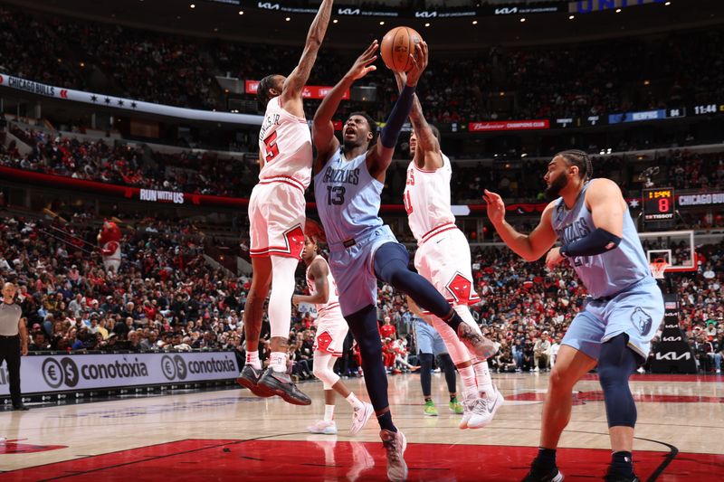 CHICAGO, IL - APRIL 2: Jaren Jackson Jr. #13 of the Memphis Grizzlies shoots the ball during the game against the Chicago Bulls on April 2, 2023 at United Center in Chicago, Illinois. NOTE TO USER: User expressly acknowledges and agrees that, by downloading and or using this photograph, User is consenting to the terms and conditions of the Getty Images License Agreement. Mandatory Copyright Notice: Copyright 2023 NBAE (Photo by Jeff Haynes/NBAE via Getty Images)