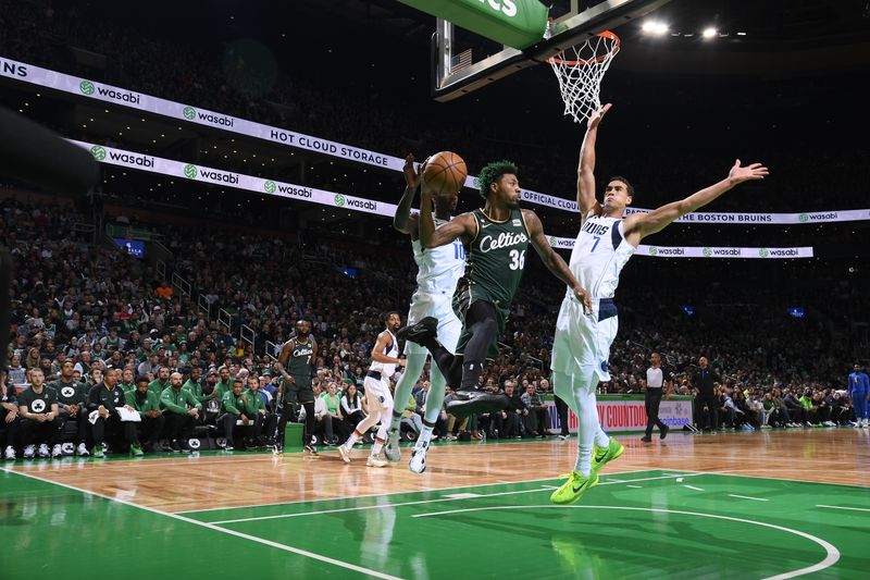 BOSTON, MA - NOVEMBER 23: Marcus Smart #36 of the Boston Celtics looks to pass the ball during the game against the Dallas Mavericks on November 23, 2022 at the TD Garden in Boston, Massachusetts.  NOTE TO USER: User expressly acknowledges and agrees that, by downloading and or using this photograph, User is consenting to the terms and conditions of the Getty Images License Agreement. Mandatory Copyright Notice: Copyright 2022 NBAE  (Photo by Brian Babineau/NBAE via Getty Images)