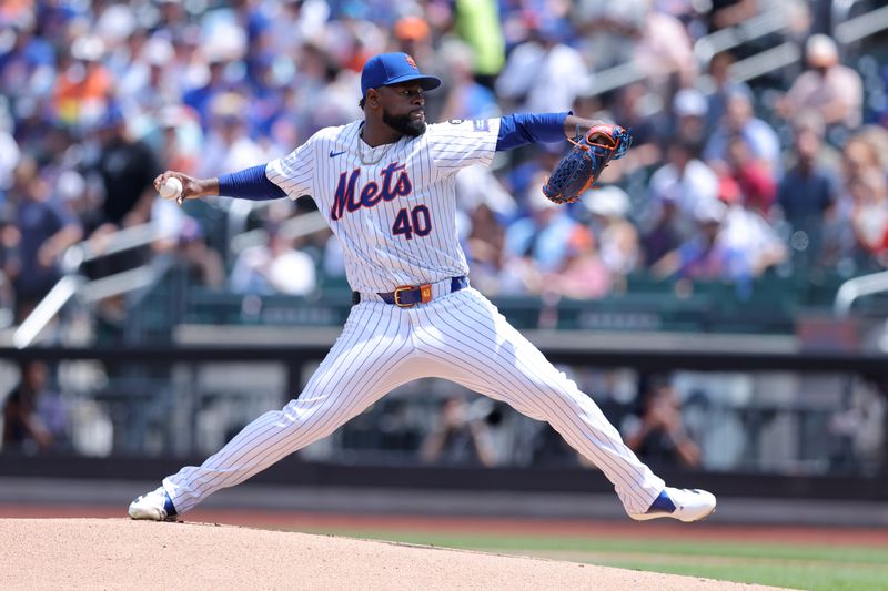 Jul 31, 2024; New York City, New York, USA; New York Mets starting pitcher Luis Severino (40) pitches against the Minnesota Twins during the first inning at Citi Field. Mandatory Credit: Brad Penner-USA TODAY Sports